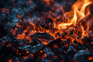 Wall Mural - Close up of a grill with flames, suitable for cooking or BBQ concepts