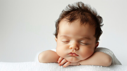 Aufkleber - A peaceful image of a baby sleeping on a white blanket. Perfect for family and parenting themes