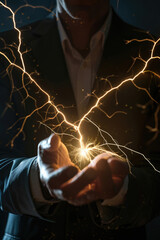 Poster - A man in a suit holding a spark, suitable for business concepts