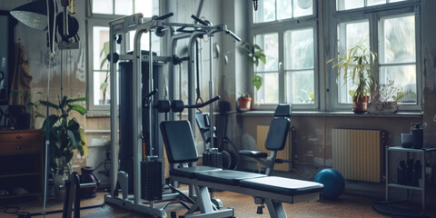 Poster - A gym room with various exercise equipment, perfect for fitness and health-related designs
