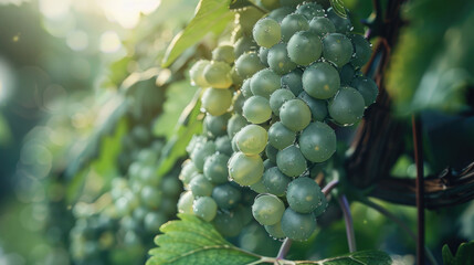 Poster - Fresh green grapes hanging from a vine, perfect for food and agriculture themes