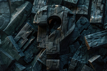 Poster - A pile of wooden blocks with a question mark symbol in the center. Suitable for educational concepts