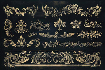 Poster - Intricate gold designs on a sleek black background. Perfect for luxurious and elegant themed projects