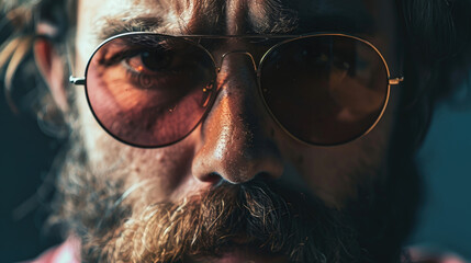 Poster - Close-up portrait of a man with glasses and a beard. Ideal for business or professional concepts