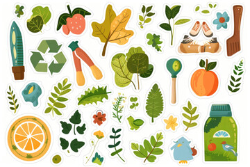 Poster - Colorful stickers arranged on a white background. Suitable for various graphic design projects