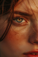 Poster - Close up of a woman's eye with freckles. Suitable for beauty and skincare concepts
