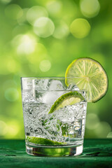 Poster - Refreshing lime slice in a glass of water, perfect for health and wellness concepts