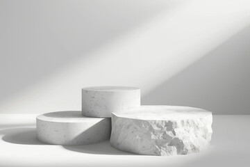 Poster - Three concrete pedestals on a clean white surface, suitable for product display