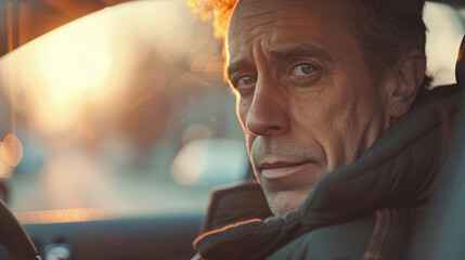 Poster - Close up of a person in a car, suitable for transportation concepts