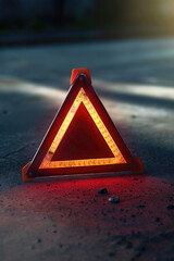 Poster - A triangle shaped warning sign on the side of a road. Suitable for traffic safety concepts
