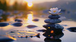 A flower sitting on a stack of rocks. Suitable for nature and outdoor themes.