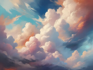Wall Mural - sky illustration with multi colored clouds. sunset sky. sky for backgrounds, fantasy, dreams, artist