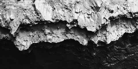 Poster - Detailed black and white photo of a rugged rock face. Perfect for geological studies or textured backgrounds