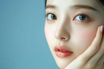 Poster - A woman with her hand on her face. Suitable for various concepts and themes