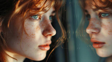 Canvas Print - Close up of a person with freckles, suitable for skincare or beauty concepts