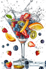 Poster - Refreshing fruit-infused water in a stylish martini glass, perfect for healthy lifestyle concept