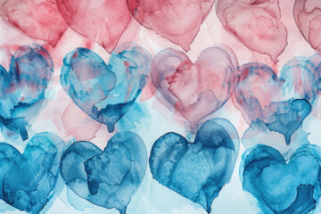 Aufkleber - Colorful painting of blue and red hearts, perfect for Valentine's Day cards or romantic backgrounds
