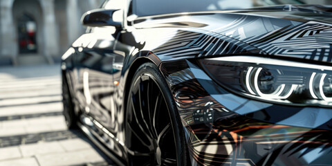 Poster - Close up of a car on a city street, suitable for urban themes