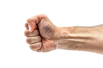 Poster - Close-up of a man's arm with a fist on a white background. Perfect for business and communication concepts