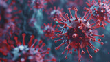Fototapeta  - A close-up view of a bunch of red viruses. Suitable for medical and scientific concepts