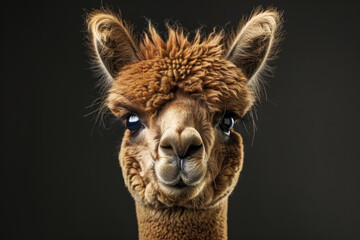 Poster - Close up of a llama with a black background. Suitable for animal and wildlife themes