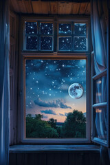 Aufkleber - A window showing a beautiful night sky view. Perfect for backgrounds