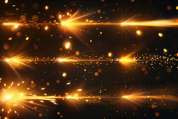 Poster - A group of golden lights shining on a black background. Perfect for adding a touch of elegance to any project