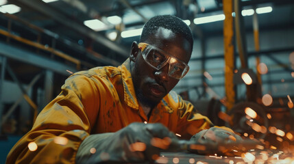 Poster - A man busy working on a metal piece, suitable for industrial concepts