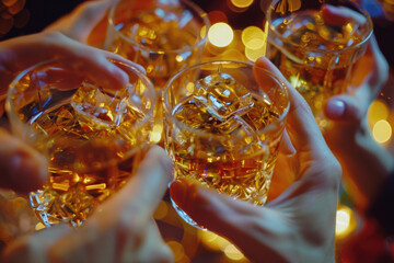 Poster - Group of people raising glasses of alcohol, suitable for celebrations and social gatherings