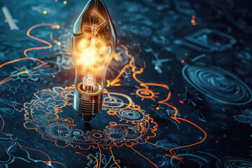 Poster - A light bulb on a table, perfect for home decor projects