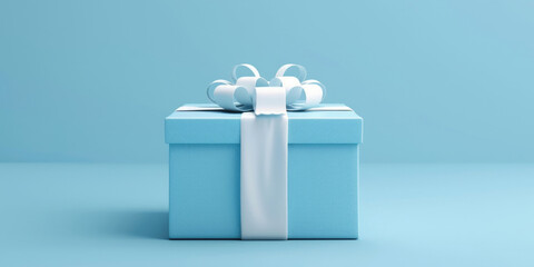 Poster - A blue gift box with a white ribbon, perfect for various occasions