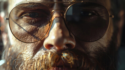 Aufkleber - A detailed shot of a man wearing glasses and sporting a beard. Ideal for professional and academic concepts
