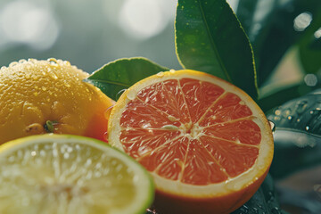 Poster - Fresh and juicy grapefruit cut in half, perfect for food and health-related designs