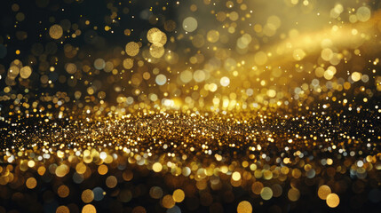 Poster - Shiny gold glitter on a dark black background, suitable for luxury and elegant designs