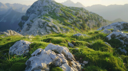 Canvas Print - A single sheep standing on a lush green hillside. Suitable for nature or agriculture concepts