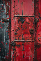 Poster - Detailed image of a red door with rust, suitable for backgrounds or textures