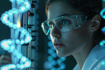 Aufkleber - A woman wearing a lab coat and safety glasses, suitable for science and research concepts