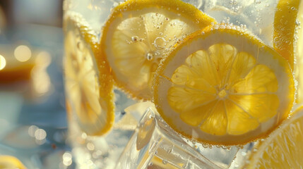 Wall Mural - Fresh lemon slices in a glass of water. Great for healthy lifestyle concepts