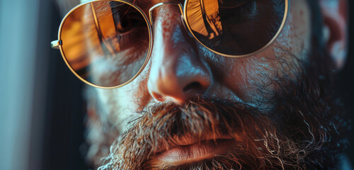 Sticker - Close up of a man with glasses and a beard. Suitable for business and lifestyle concepts