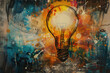 © Fotograf - A painting of a light bulb on a wall, suitable for creative concepts
