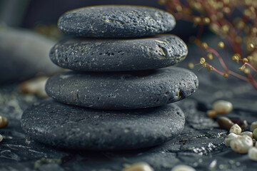 Poster - A stack of rocks on a table, suitable for various concepts and designs