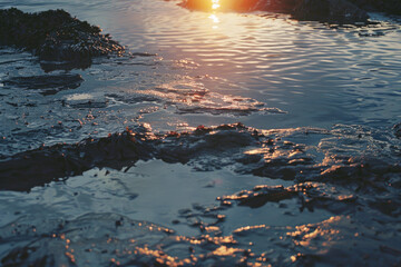 Poster - Beautiful sunset over a calm body of water. Ideal for nature and landscape themes