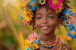 happy african child with flower decoration in hair