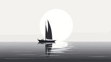 A Black And White Illustration Of A Lone Sailboat O