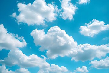 A blue sky with white clouds and a plane in the foreground