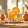 Bright orange juice on the table, offering a fresh, sweet splash