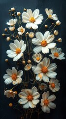 Wall Mural - Image displays a beautiful arrangement of white and orange flowers against a dark background