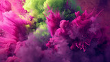 Fototapeta Perspektywa 3d - Vivid magenta and lime green paint explosions creating an abstract dance of colors.