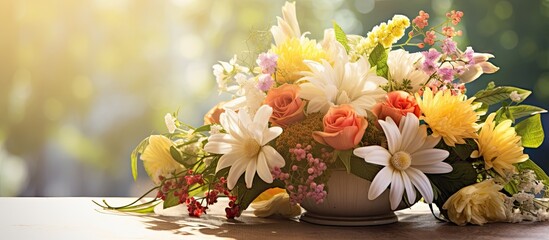 Canvas Print - A beautiful bouquet of flowers arranged in a vase is displayed on a table, showcasing the art of flower arranging and adding a creative touch to the event