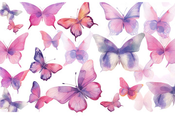 Wall Mural - delicate illustration purple side design postcards wedding invitations romantic composition parties pink a large top set butterflies watercolor
